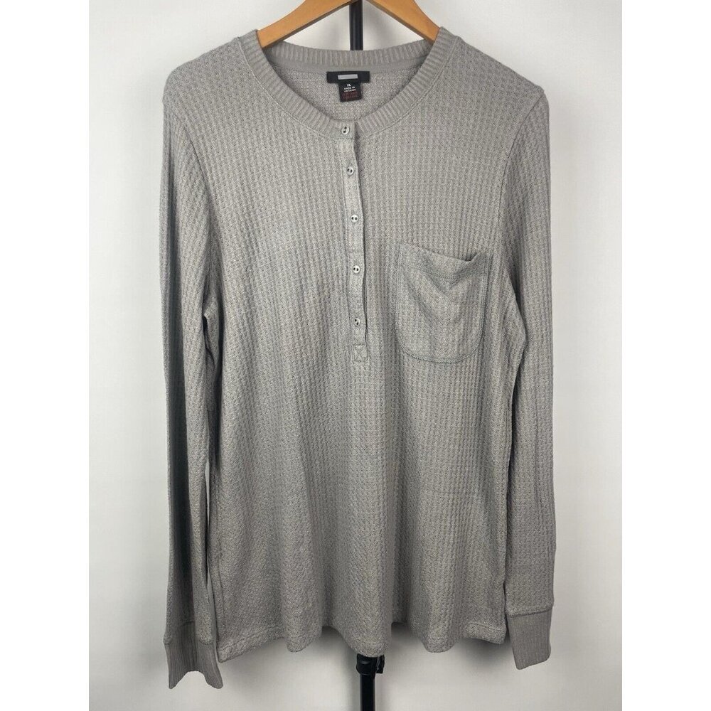 J. Crew‎ Gray Long Sleeve Waffle Knit Thermal Henley Shirt Size XL